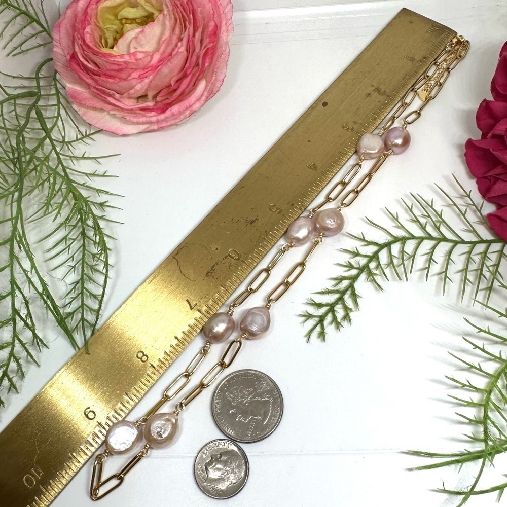 NEW⚜️Baroque Freshwater Pink Pearl Chain Necklace - Picture 6 of 6